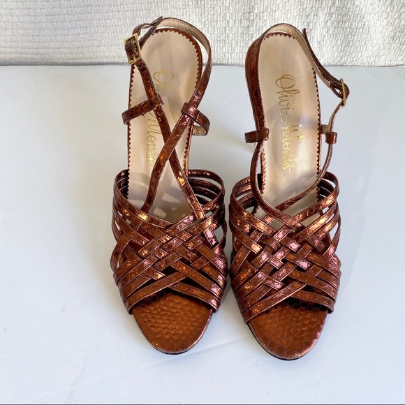 Anthropologie Shoes - Anthropologie 8/9 Copper Snake Print Leather Heels